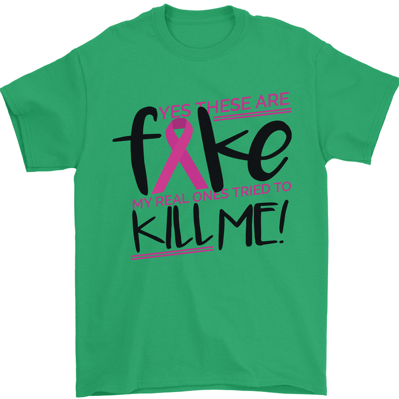 Breast Cancer Awareness Fake Boobs Mens T-Shirt 100% Cotton Irish Green
