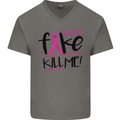 Breast Cancer Awareness Fake Boobs Mens V-Neck Cotton T-Shirt Charcoal