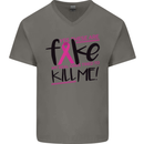 Breast Cancer Awareness Fake Boobs Mens V-Neck Cotton T-Shirt Charcoal