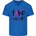 Breast Cancer Awareness Fake Boobs Mens V-Neck Cotton T-Shirt Royal Blue