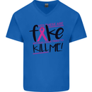 Breast Cancer Awareness Fake Boobs Mens V-Neck Cotton T-Shirt Royal Blue