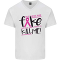 Breast Cancer Awareness Fake Boobs Mens V-Neck Cotton T-Shirt White