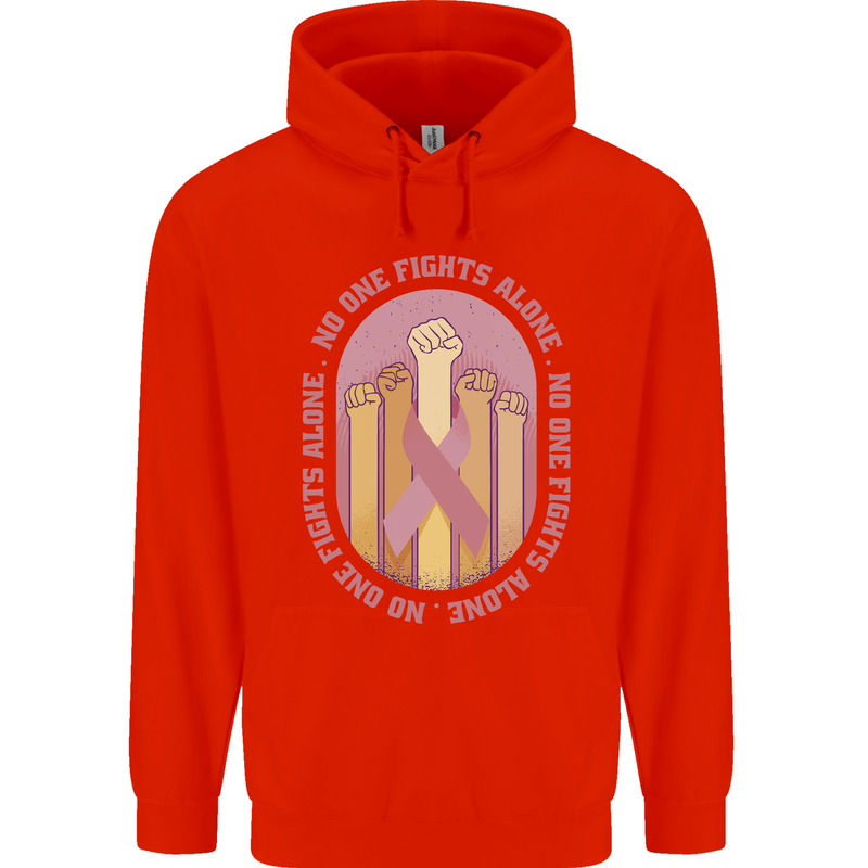 Breast Cancer Awareness Fights Alone Childrens Kids Hoodie Bright Red
