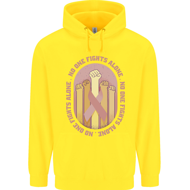Breast Cancer Awareness Fights Alone Childrens Kids Hoodie Yellow