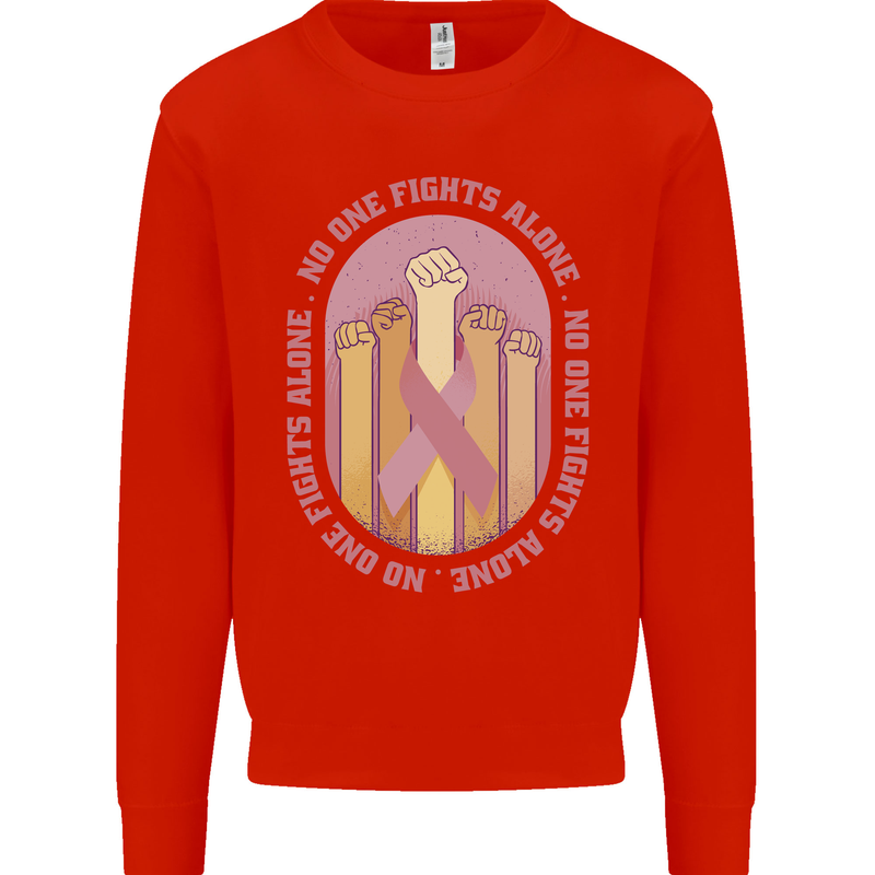 Breast Cancer Awareness Fights Alone Kids Sweatshirt Jumper Bright Red