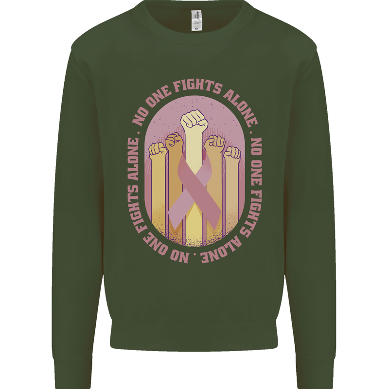 Breast Cancer Awareness Fights Alone Kids Sweatshirt Jumper Forest Green