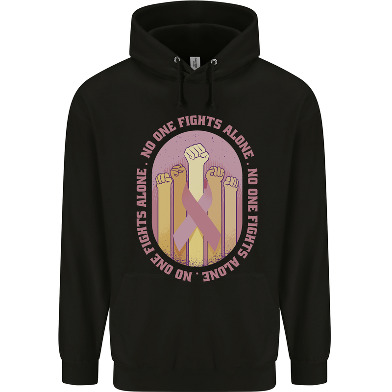 Breast Cancer Awareness Fights Alone Mens 80% Cotton Hoodie Black