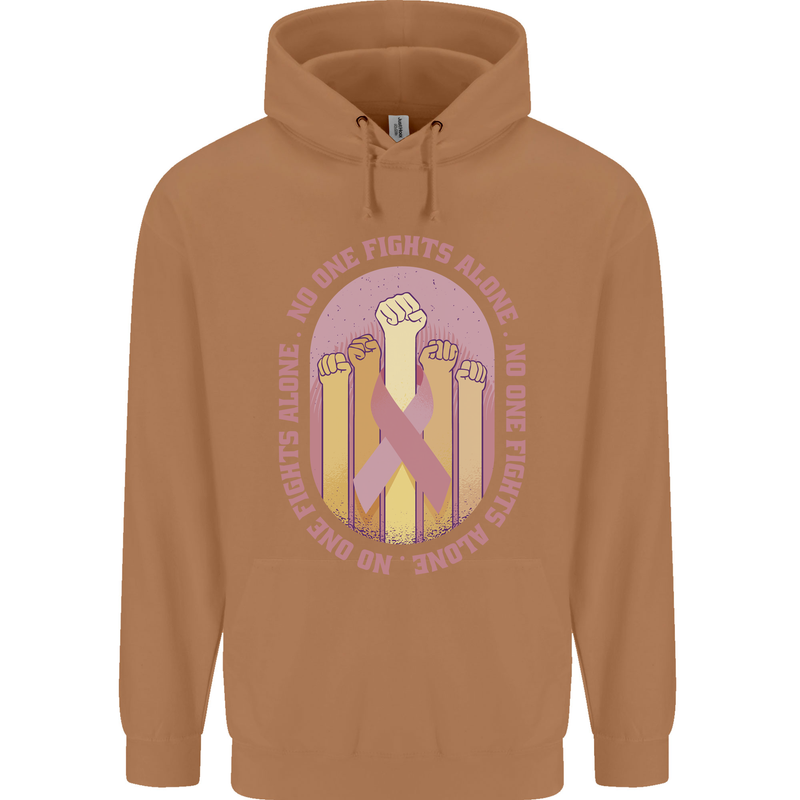 Breast Cancer Awareness Fights Alone Mens 80% Cotton Hoodie Caramel Latte