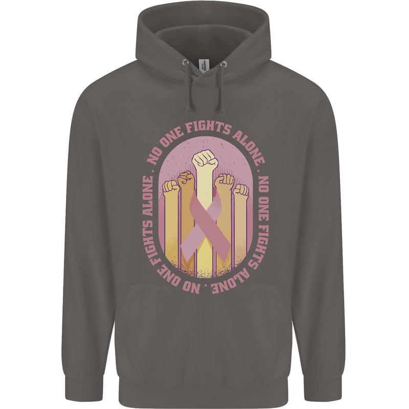Breast Cancer Awareness Fights Alone Mens 80% Cotton Hoodie Charcoal