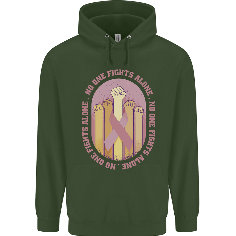 Breast Cancer Awareness Fights Alone Mens 80% Cotton Hoodie Forest Green