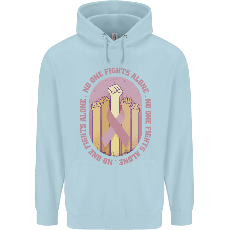Breast Cancer Awareness Fights Alone Mens 80% Cotton Hoodie Light Blue