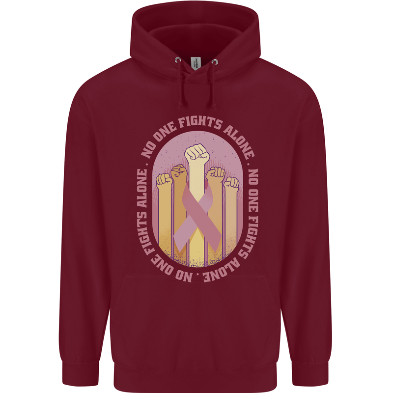 Breast Cancer Awareness Fights Alone Mens 80% Cotton Hoodie Maroon