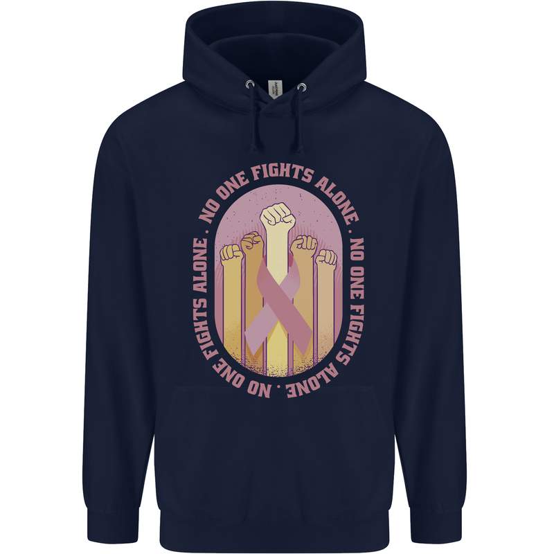 Breast Cancer Awareness Fights Alone Mens 80% Cotton Hoodie Navy Blue