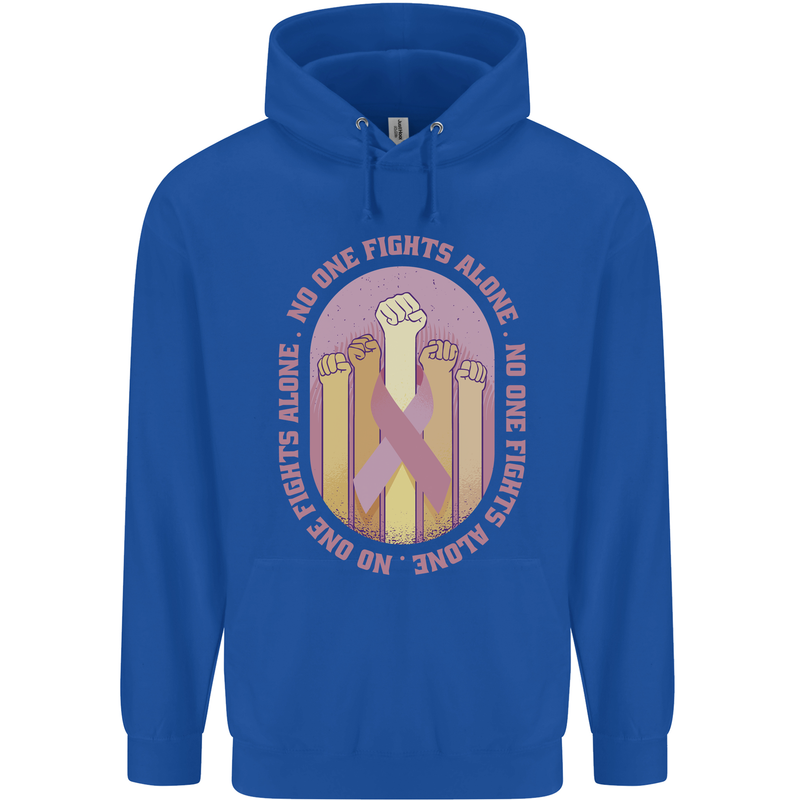 Breast Cancer Awareness Fights Alone Mens 80% Cotton Hoodie Royal Blue
