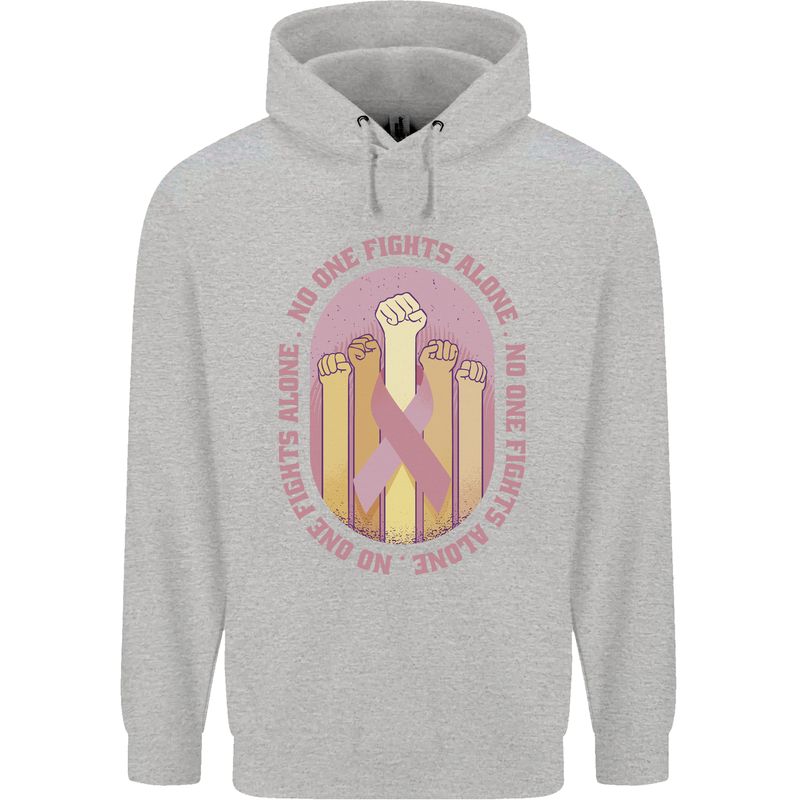 Breast Cancer Awareness Fights Alone Mens 80% Cotton Hoodie Sports Grey