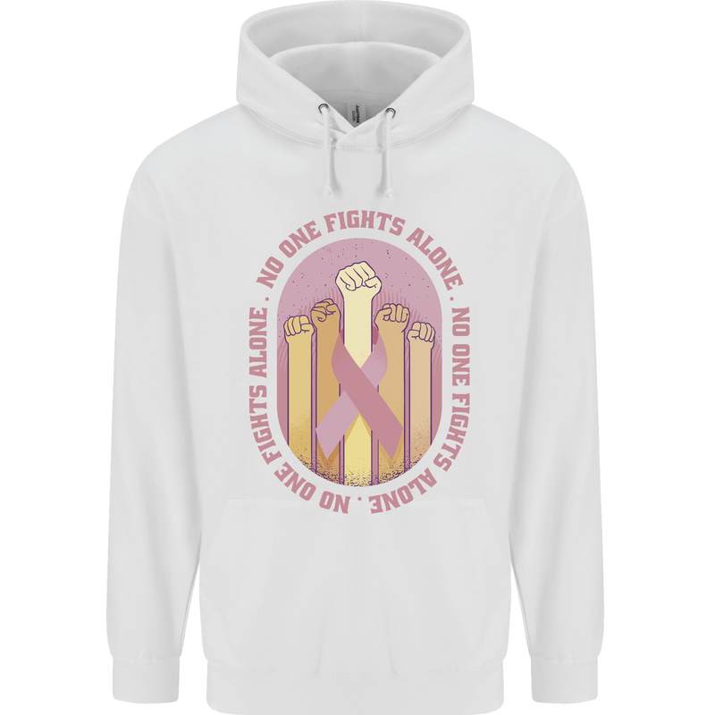 Breast Cancer Awareness Fights Alone Mens 80% Cotton Hoodie White