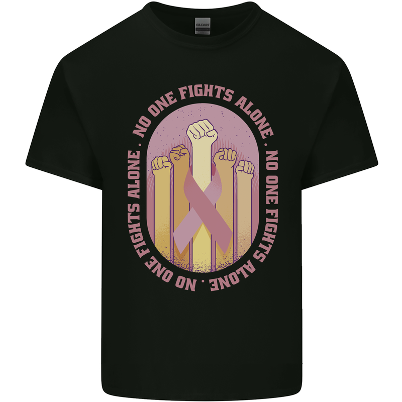 Breast Cancer Awareness Fights Alone Mens Cotton T-Shirt Tee Top Black