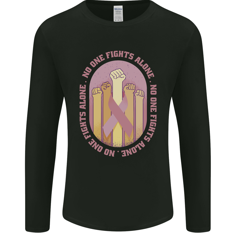 Breast Cancer Awareness Fights Alone Mens Long Sleeve T-Shirt Black