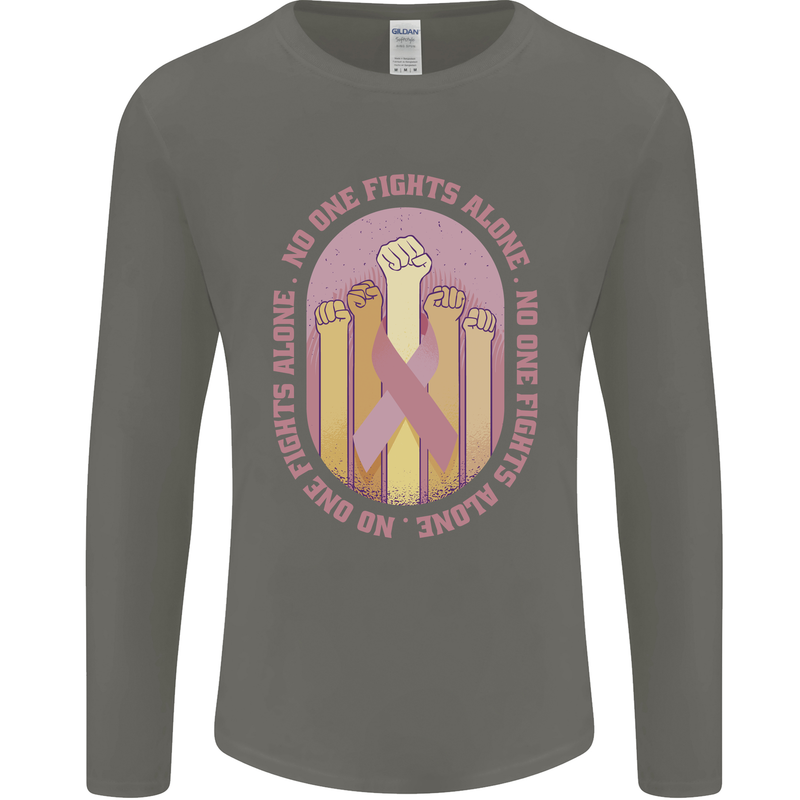 Breast Cancer Awareness Fights Alone Mens Long Sleeve T-Shirt Charcoal