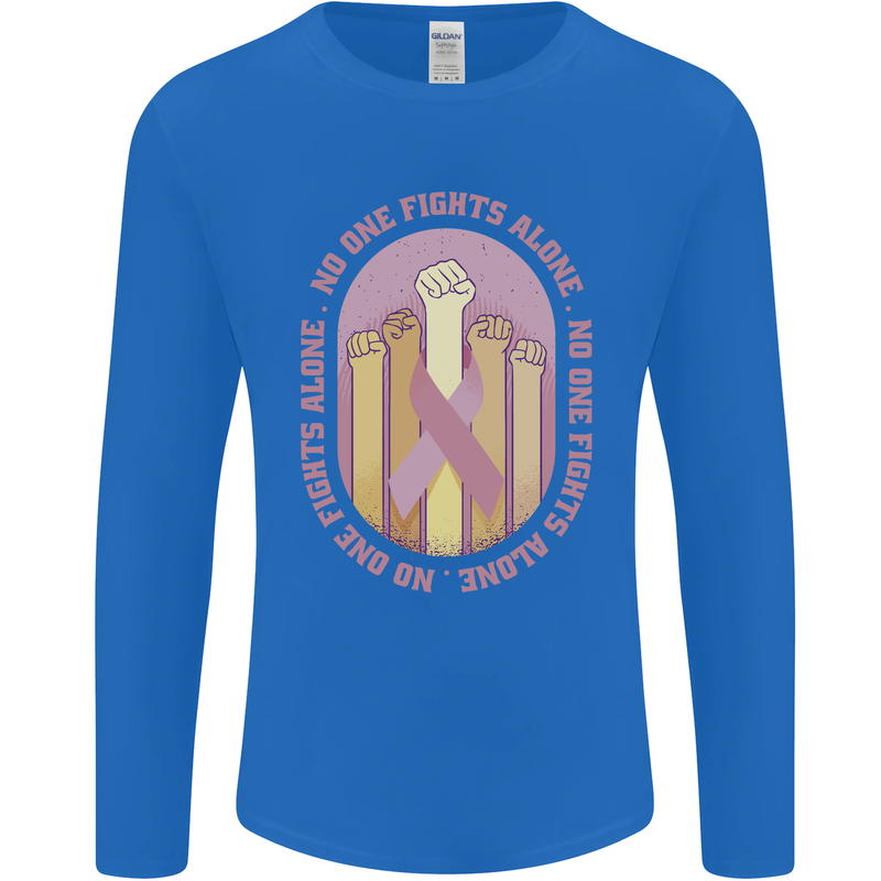 Breast Cancer Awareness Fights Alone Mens Long Sleeve T-Shirt Royal Blue