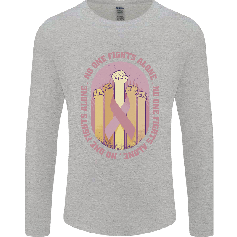 Breast Cancer Awareness Fights Alone Mens Long Sleeve T-Shirt Sports Grey