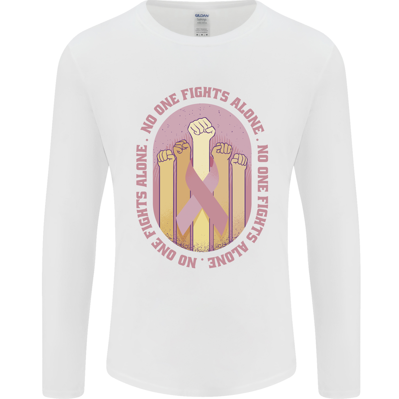 Breast Cancer Awareness Fights Alone Mens Long Sleeve T-Shirt White