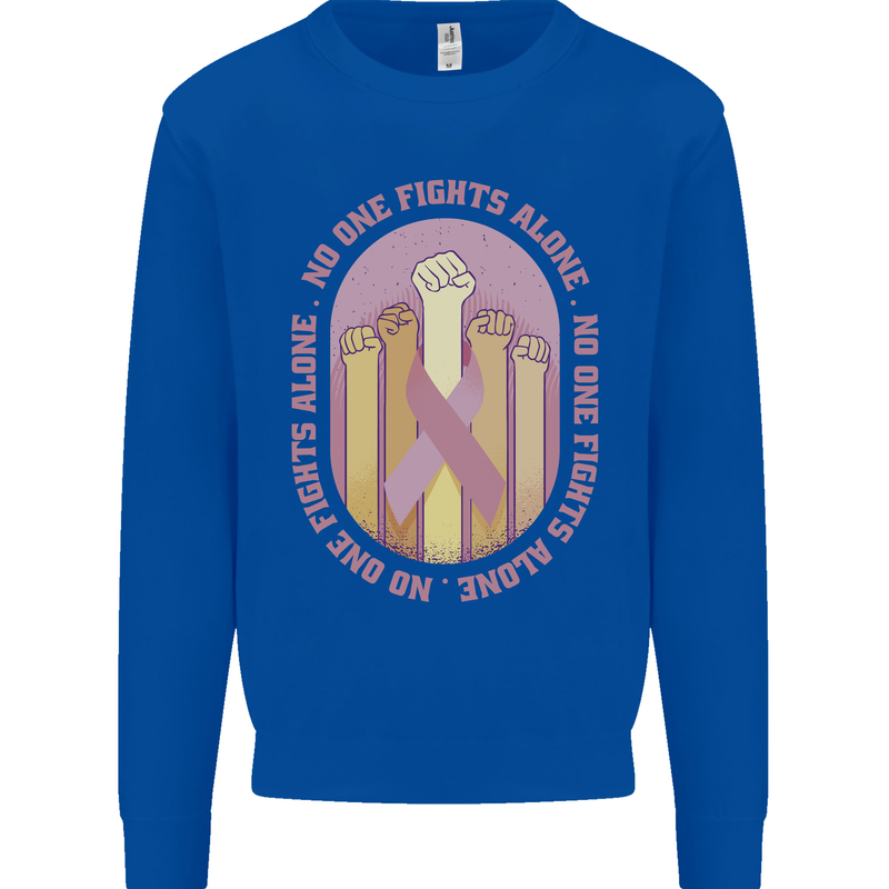 Breast Cancer Awareness Fights Alone Mens Sweatshirt Jumper Royal Blue