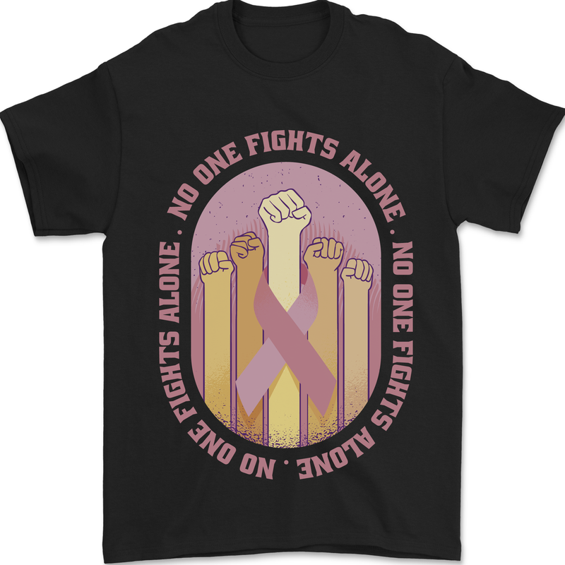 Breast Cancer Awareness Fights Alone Mens T-Shirt 100% Cotton Black