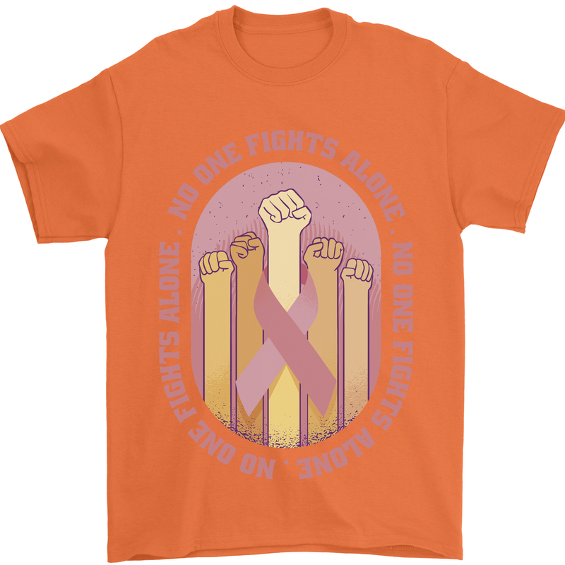Breast Cancer Awareness Fights Alone Mens T-Shirt 100% Cotton Orange