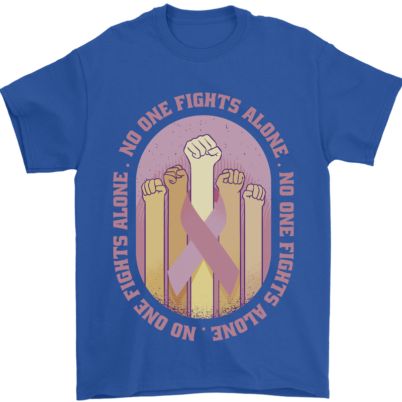 Breast Cancer Awareness Fights Alone Mens T-Shirt 100% Cotton Royal Blue