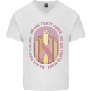 Breast Cancer Awareness Fights Alone Mens V-Neck Cotton T-Shirt White