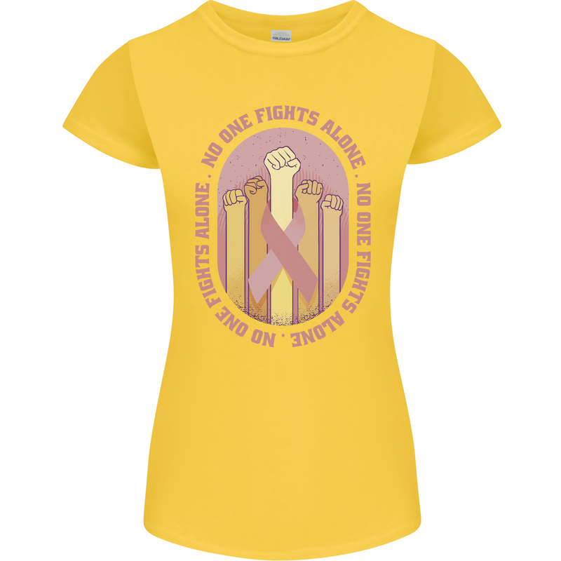 Breast Cancer Awareness Fights Alone Womens Petite Cut T-Shirt Yellow