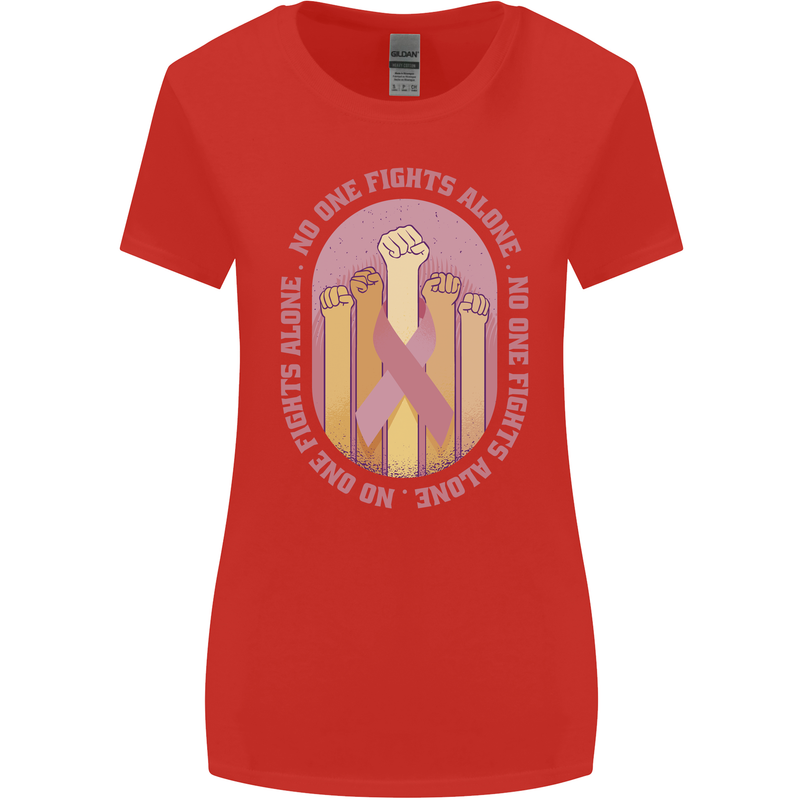 Breast Cancer Awareness Fights Alone Womens Wider Cut T-Shirt Red