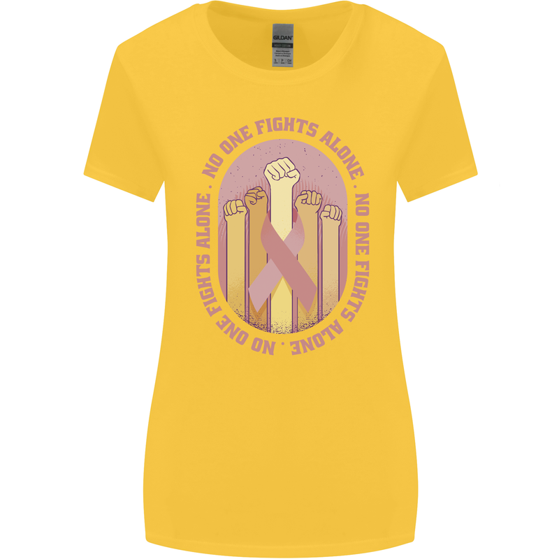 Breast Cancer Awareness Fights Alone Womens Wider Cut T-Shirt Yellow