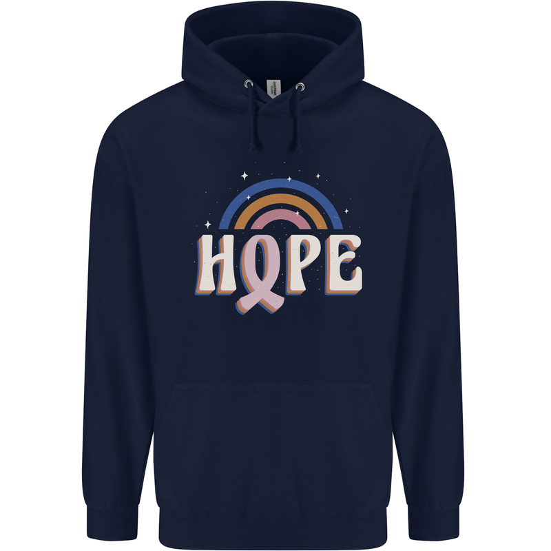 Breast Cancer Awareness Hope Mens 80% Cotton Hoodie Navy Blue