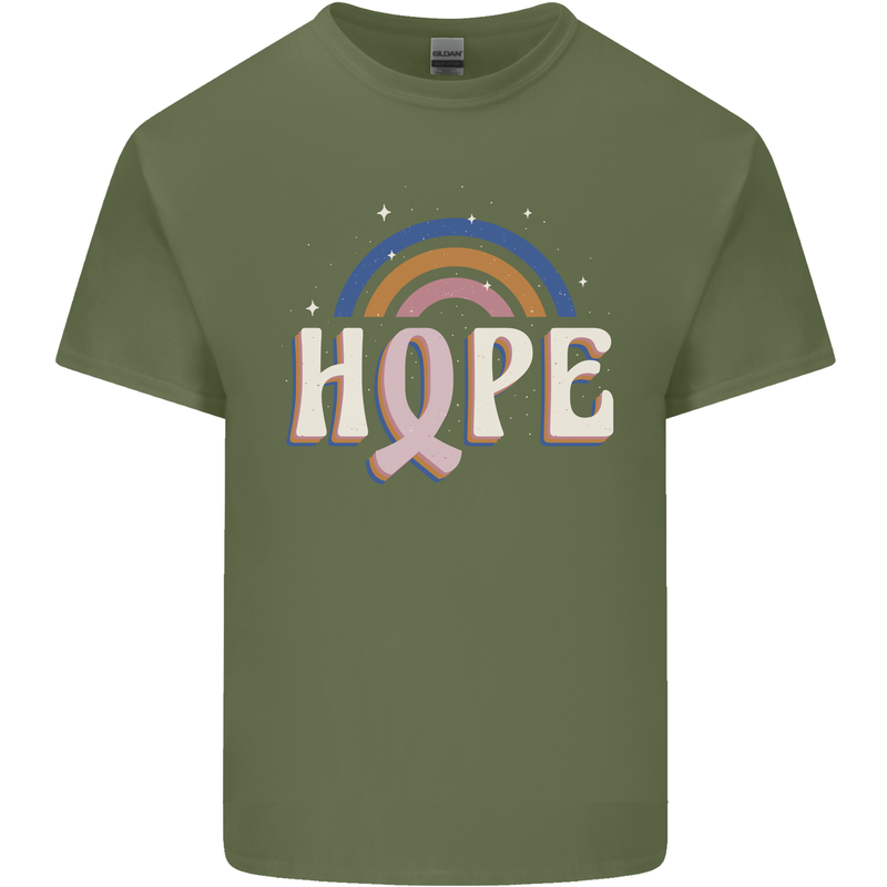 Breast Cancer Awareness Hope Mens Cotton T-Shirt Tee Top Military Green
