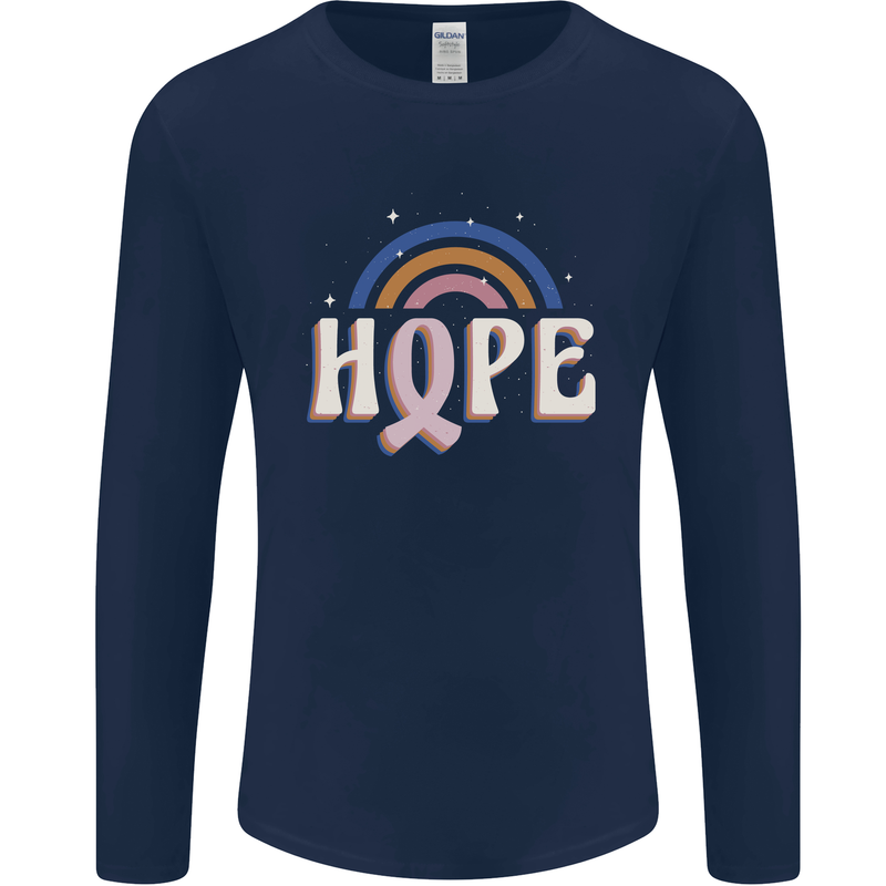 Breast Cancer Awareness Hope Mens Long Sleeve T-Shirt Navy Blue