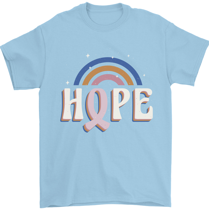 Breast Cancer Awareness Hope Mens T-Shirt 100% Cotton Light Blue