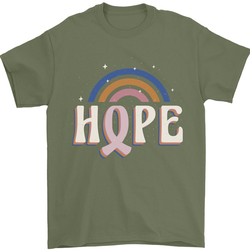 Breast Cancer Awareness Hope Mens T-Shirt 100% Cotton Military Green