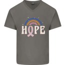 Breast Cancer Awareness Hope Mens V-Neck Cotton T-Shirt Charcoal