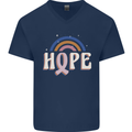 Breast Cancer Awareness Hope Mens V-Neck Cotton T-Shirt Navy Blue