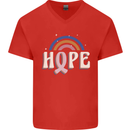 Breast Cancer Awareness Hope Mens V-Neck Cotton T-Shirt Red