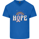 Breast Cancer Awareness Hope Mens V-Neck Cotton T-Shirt Royal Blue