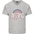 Breast Cancer Awareness Hope Mens V-Neck Cotton T-Shirt Sports Grey
