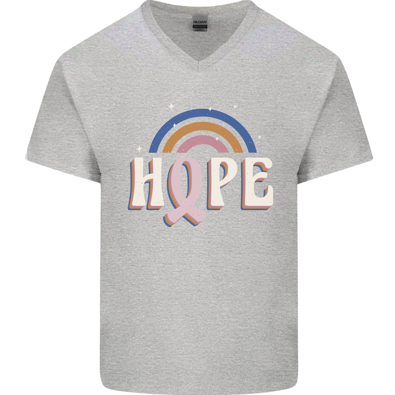 Breast Cancer Awareness Hope Mens V-Neck Cotton T-Shirt Sports Grey
