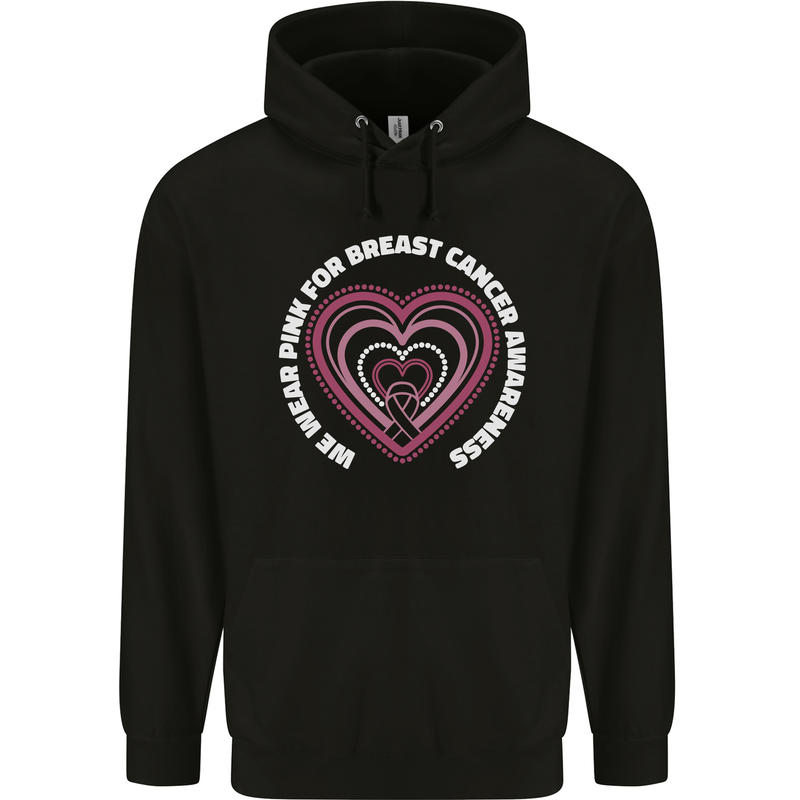Breast Cancer Awareness I Wear Pink Childrens Kids Hoodie Black