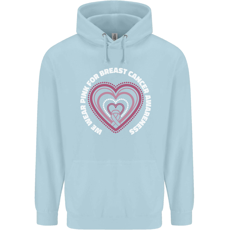 Breast Cancer Awareness I Wear Pink Childrens Kids Hoodie Light Blue