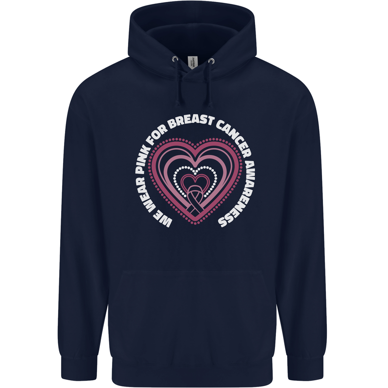 Breast Cancer Awareness I Wear Pink Childrens Kids Hoodie Navy Blue