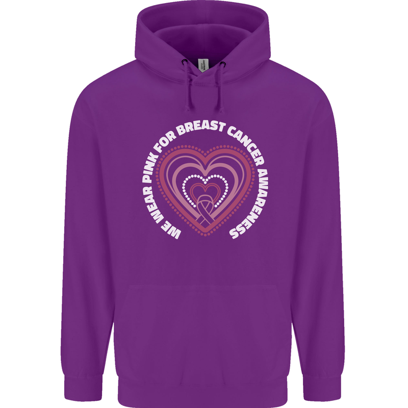 Breast Cancer Awareness I Wear Pink Childrens Kids Hoodie Purple
