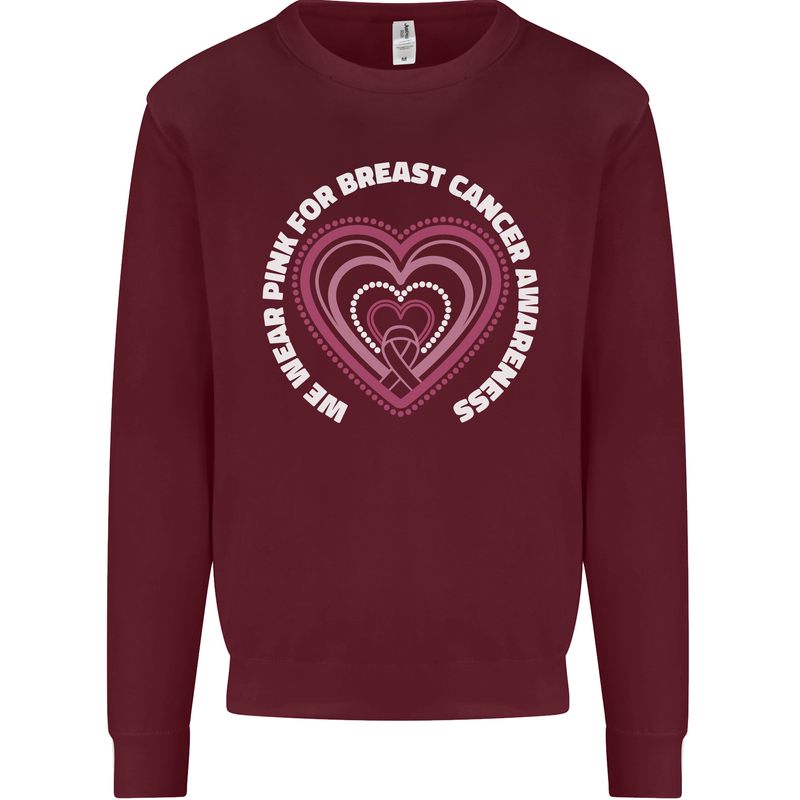 Breast Cancer Awareness I Wear Pink Kids Sweatshirt Jumper Maroon